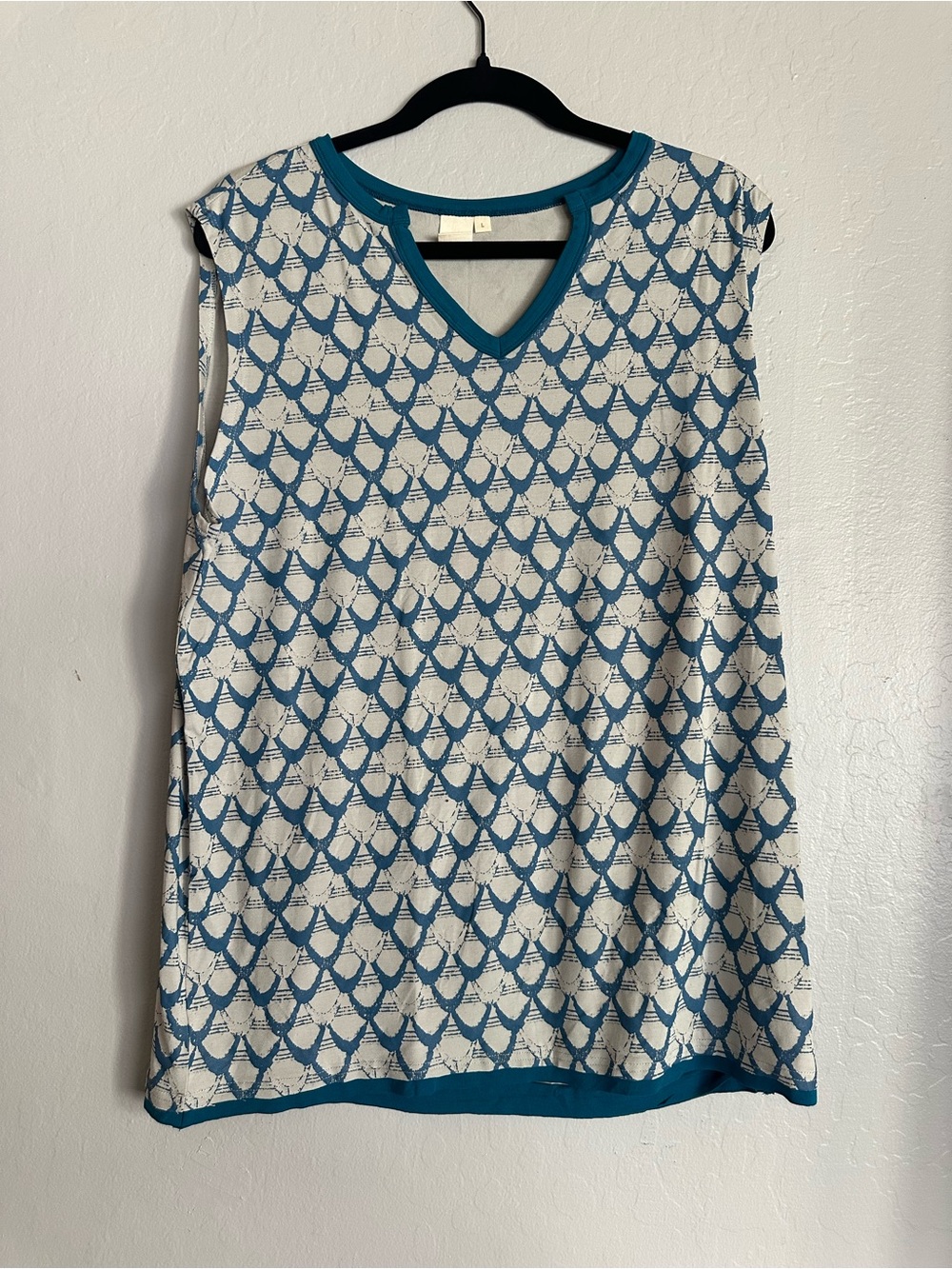 Sleeveless V-Neck Printed Blue & White Top